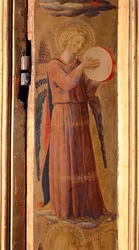 Engel die een tamboerijn bespeelt, detail van het Linaiuoli-drieluik, 1433